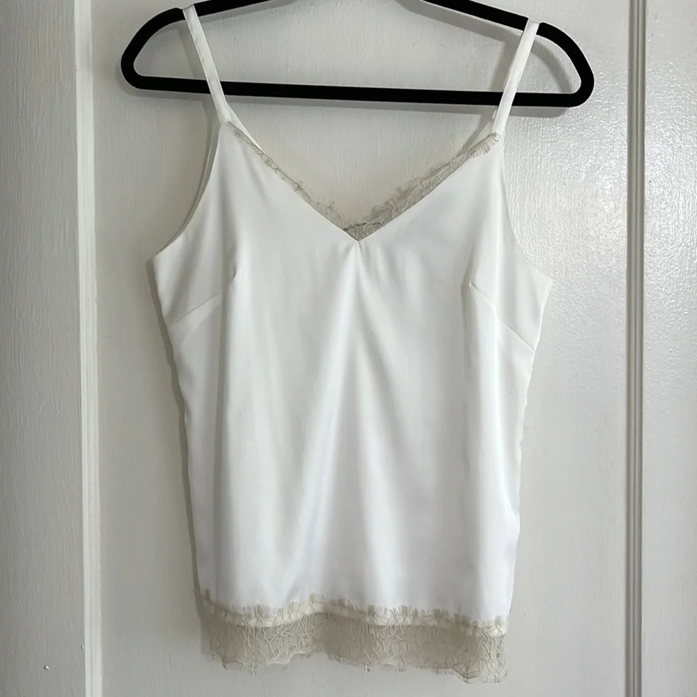 White House Black Market Ivory Satin Lace Layered Cami Camisole XS - Picture 2 of 8